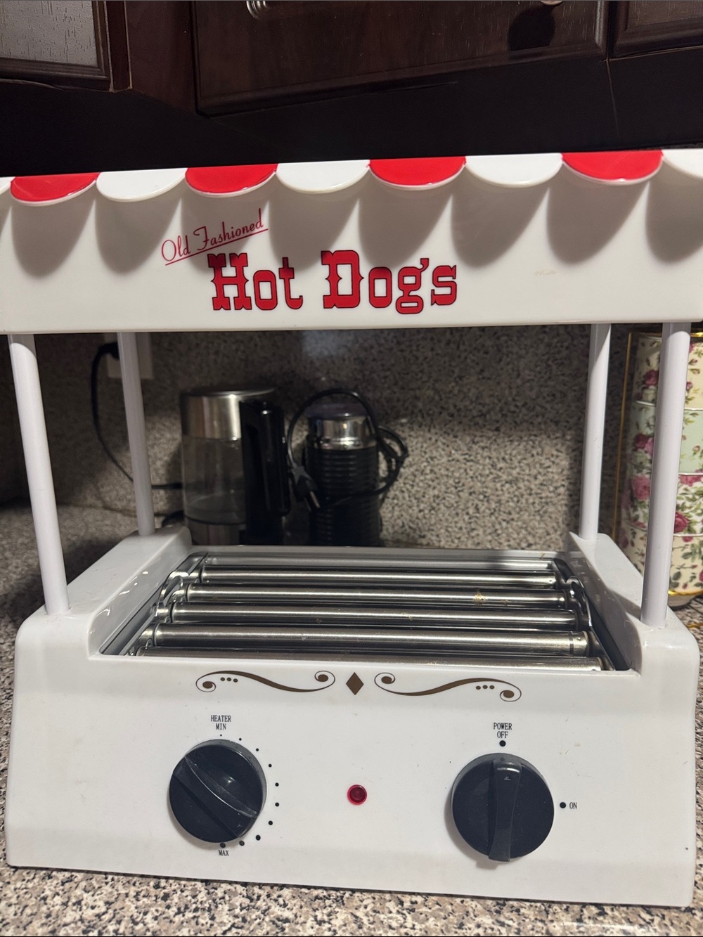 Nostalgia White and Red Hot Dogs Roller Grill